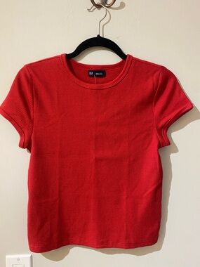 GAP Red Ribbed Short Sleeve Tee